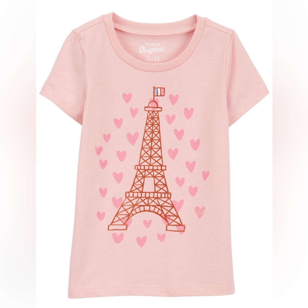 OshKosh B'gosh Pink Short Sleeve Tee Eiffel Tower Design